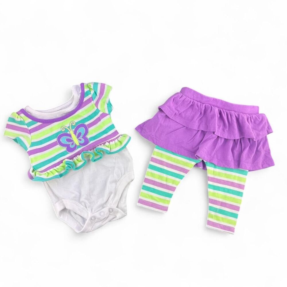 purple and green butterfly baby girl outfit size 0-3 months